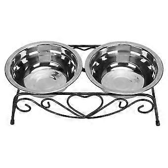 Stainless Steel Pet Bowl Double Diner Feeder Dual Purpose Food Water Bowl with Iron Frame