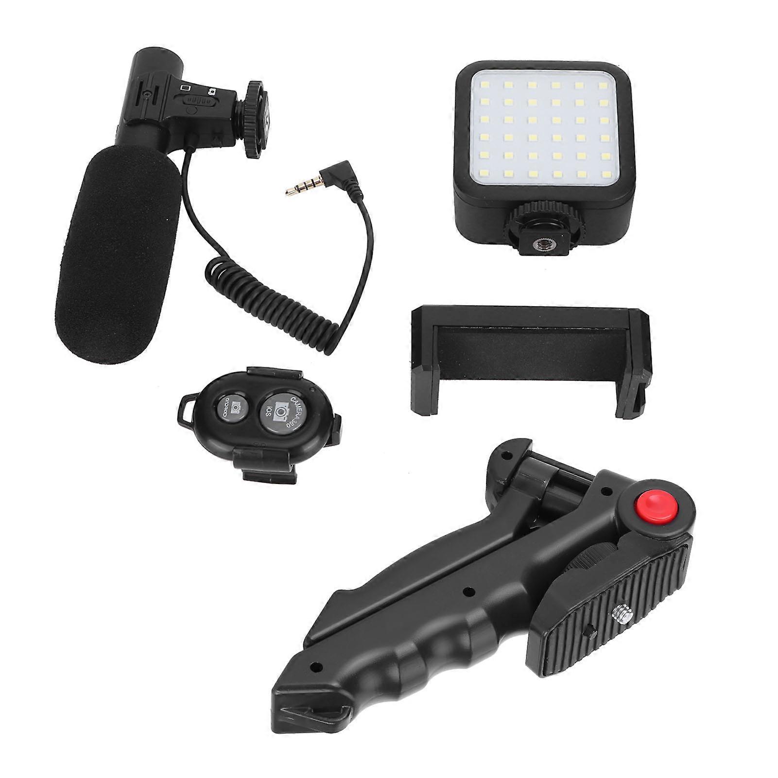 Mobile Phone Support Microphone Fill Light Tripod Kit for Live Streaming, Adjustable Height, Compatible with Smartphones