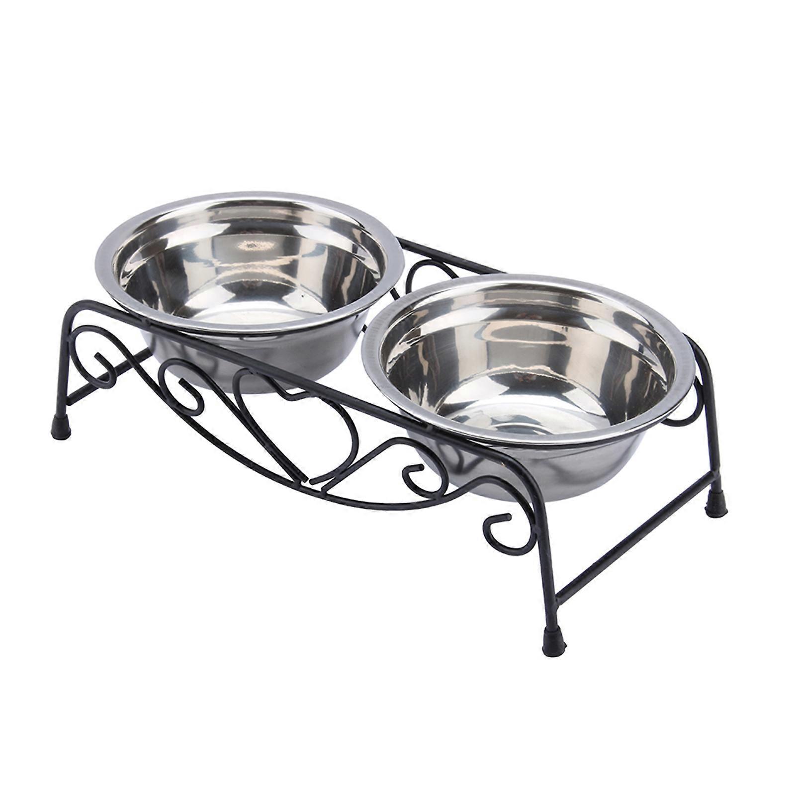 Stainless Steel Double Pet Food and Water Bowl Stand with Adjustable Height, Non-Slip Base, and Modern Design