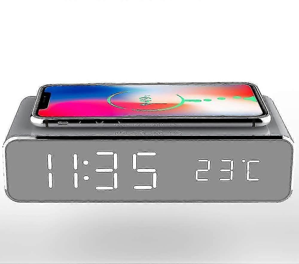 Wireless Charging Station With Led Digital Display, Time And Temperature, Alarm Clock, Bluetooth Spe