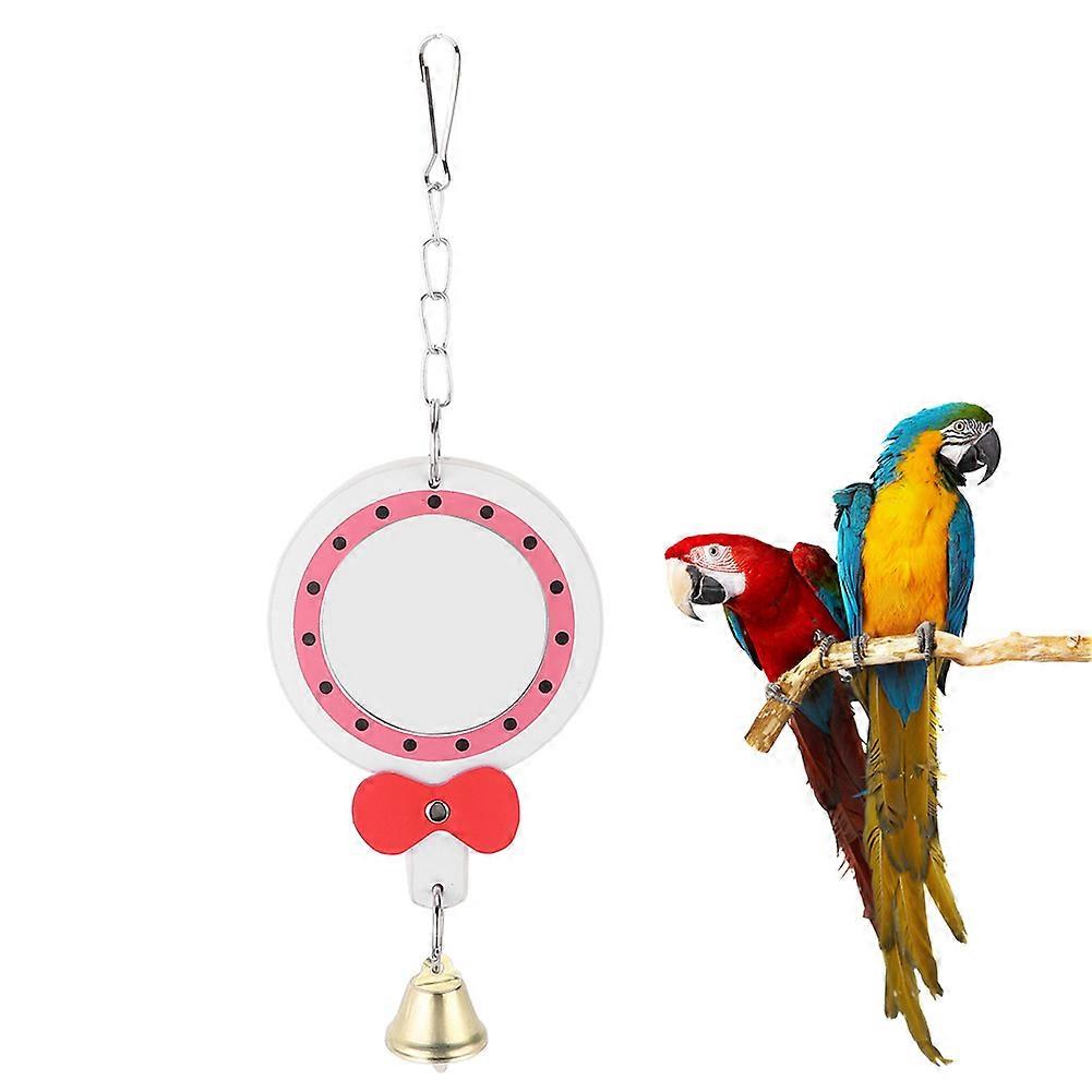 Swing Hanging Leather Mirror Toy for Parrots with Bell - Bird Cage Decoration, Durable Accessory, Multi-Color Design