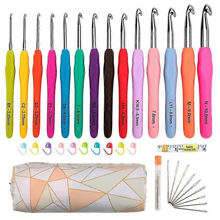 Bright And Fun Colour Ergonomic Design Reduces Hand Pain, Metal Craft Tools For Effortless Gliding, Includes 9 Yarn Needles And 10 Stitch Markers,