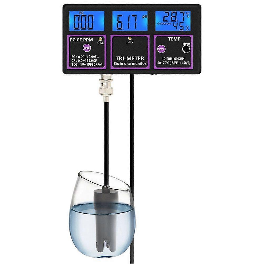PH-116 6 in 1 Water Quality Tester Digital PH Meter PH/Temp/EC//RH/TDS Monitor Water Detector for Pool EU Plug