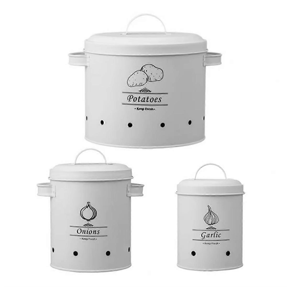 3Pcs Metal Storage Bucket Set with 360-Degree Ventilation System Large Capacity Multipurpose Garlic