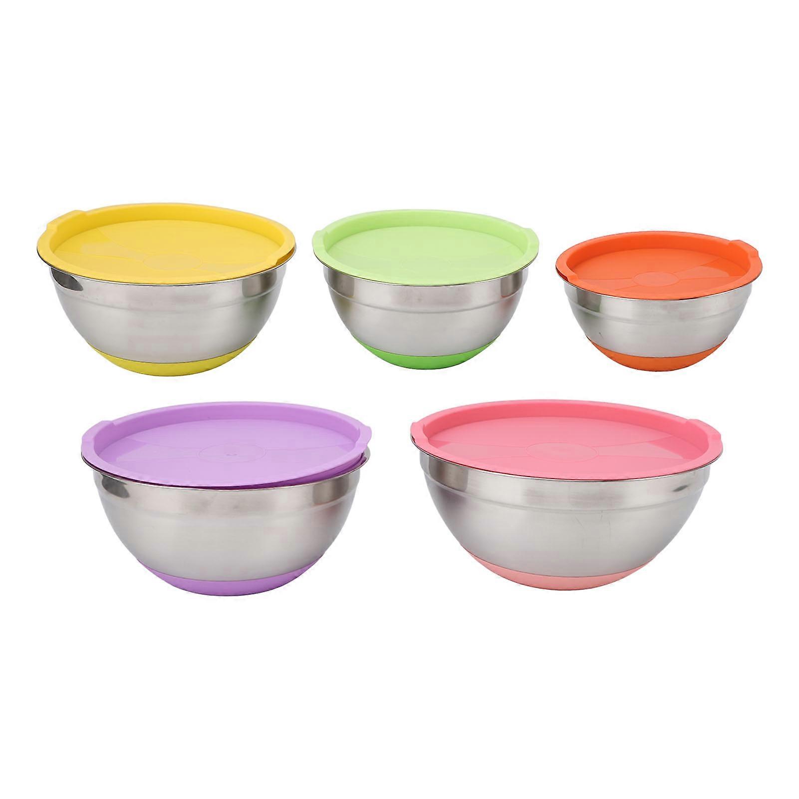 5pcs Mixing Bowls with Lids for Kitchen Stainless Steel Colorful Nesting Mixing Bowls for Baking Prepping Cooking Serving Silicone Anti Slip Bottoms