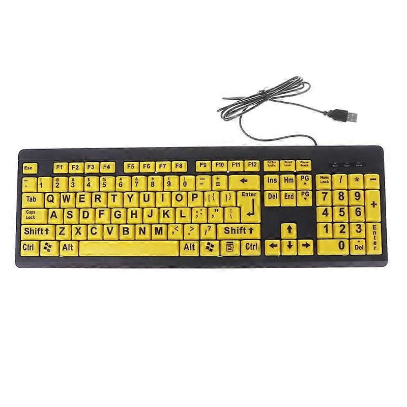 USB Wired Keyboard Big Black Letter Print Yellow Button Keyboard For Elderly