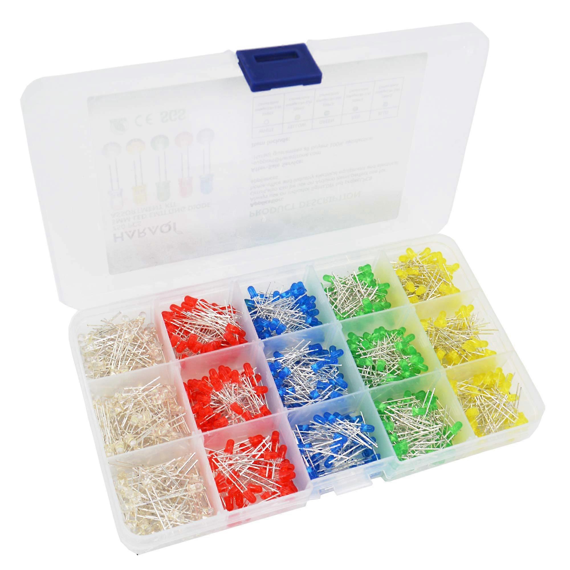 750 Pcs LED Light Emitting Diode Kit 3mm Low Voltage Diffused Indicator Lights for DIY PCB Circuit Projects