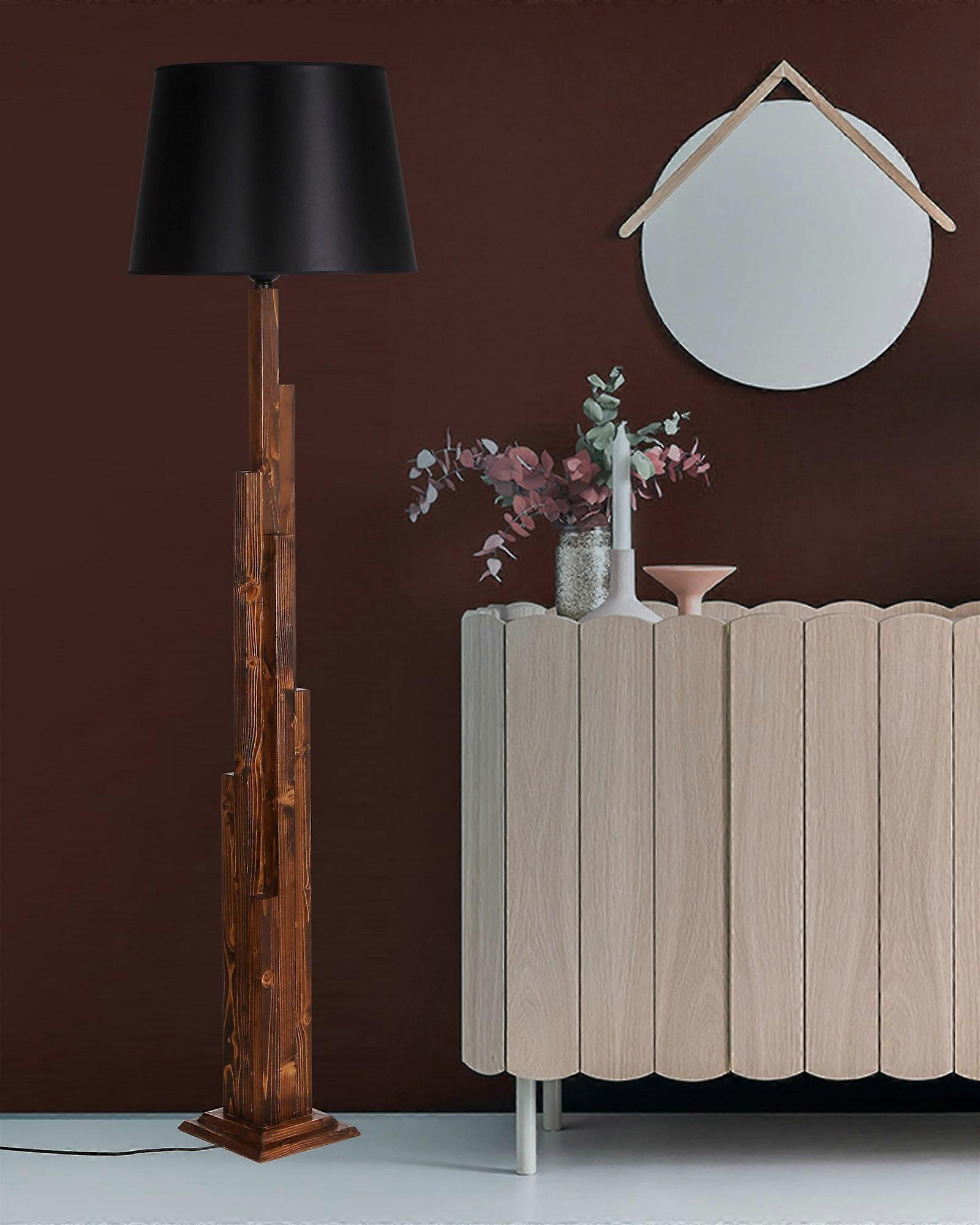 Gulvlampe Kule Ceviz Ahşap Lambader Pramit Siyah Abajurlu