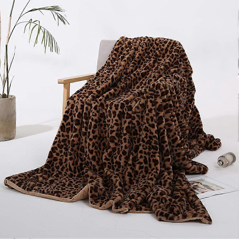 Super Soft Leopard Thick Furry Fuzzy Fax Fur Blanket for Bedding Sofa Cover 63 x 79 Inch