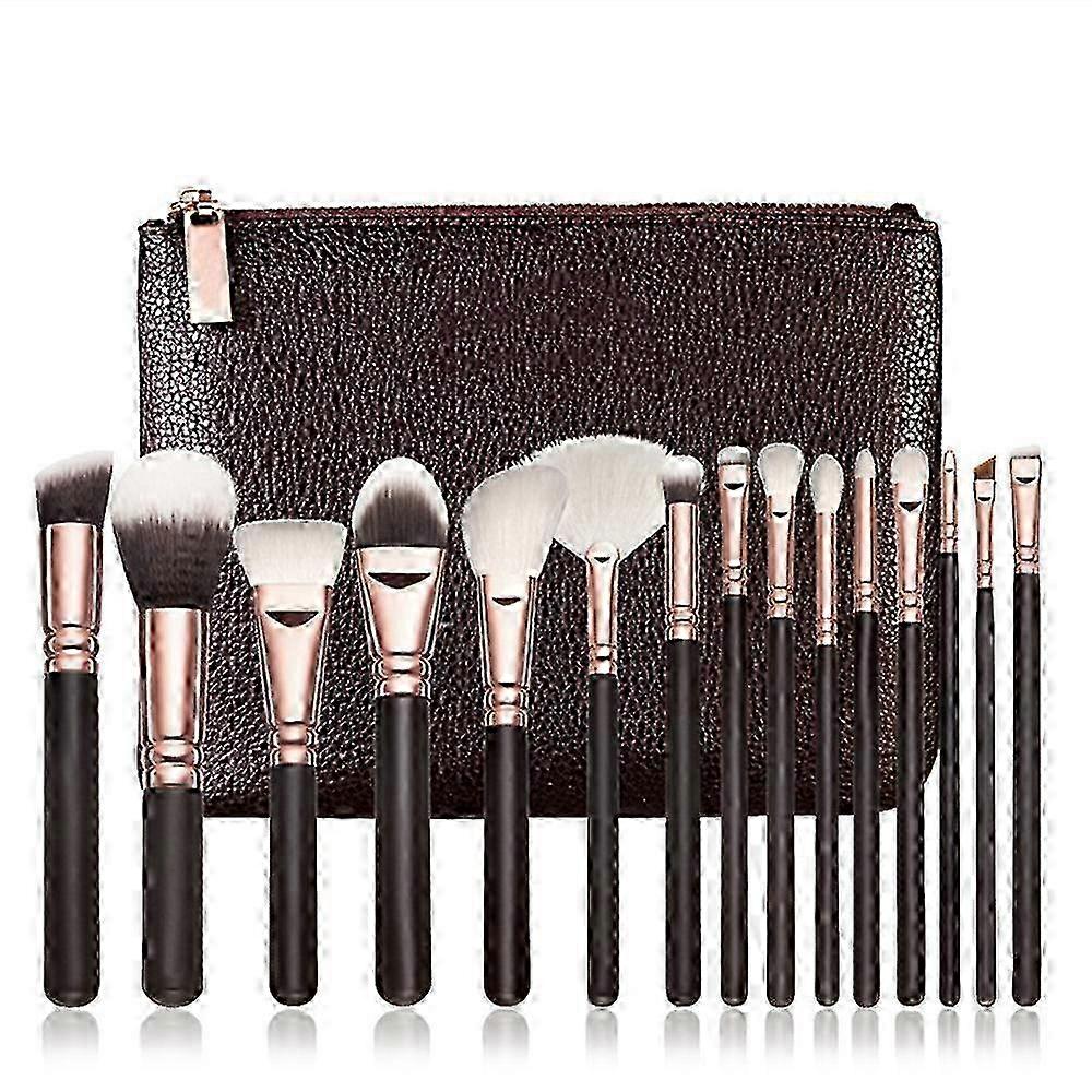 15 professional makeup brush with practical bag brown