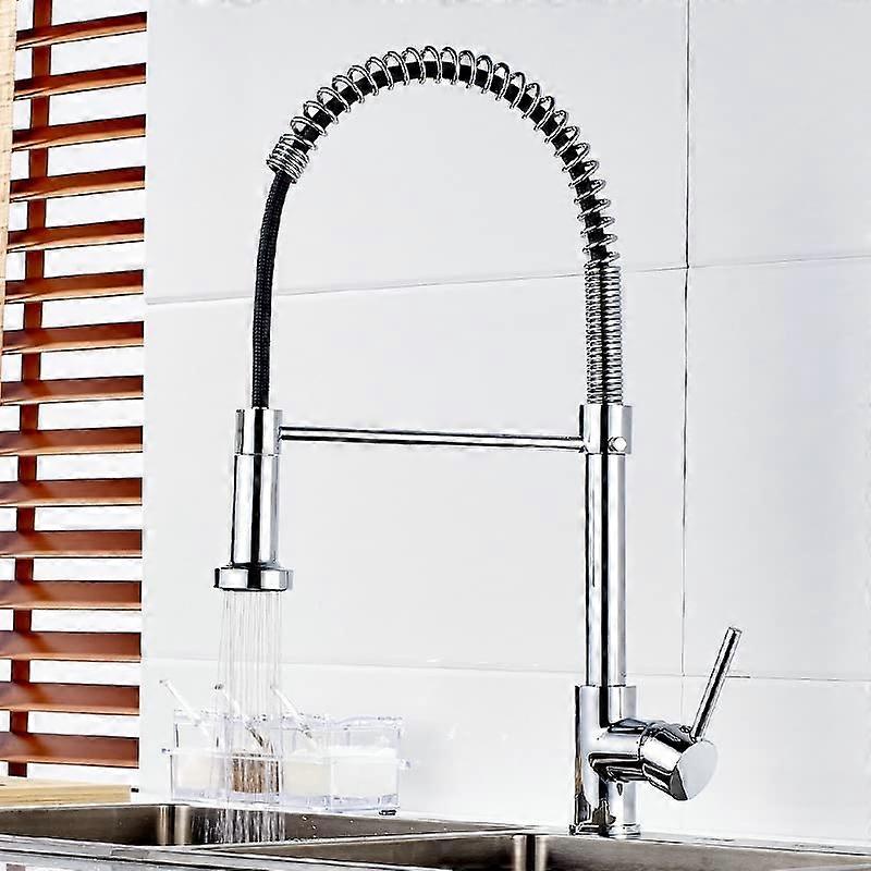 Kitchen Sink Faucet - Pull Out Design, Chrome Finish, Single Handle Deck Mounted Mixer Tap for Farmhouse and Commercial Use