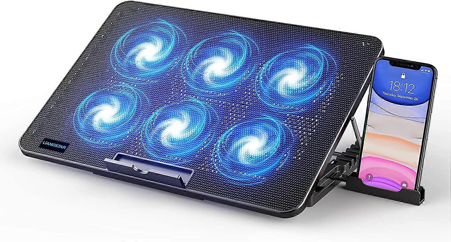 Laptop Cooling Pad, Laptop Cooler with 6 Quiet Fans for 12-17 Inch Notebook Gaming Fan Stable Stand, 7 Height & Wind Speed Adjustable, 2 USB Port & Ph