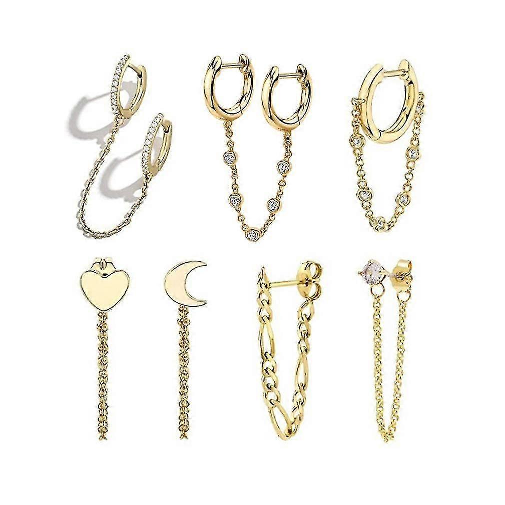 Long Ear Studs Piercing Double Circles Heart Moon Chain Single Tassel Alloy Ear Studs For Party