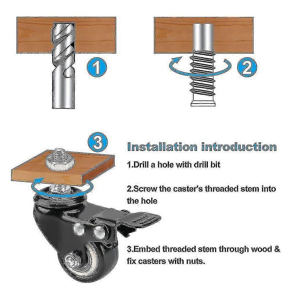 Conjunto de rodízios de 1,5 polegadas de 4 com freio, rodas de rodízio pesado com porcas