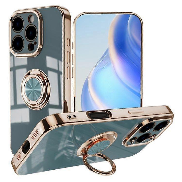 For iPhone 16 Pro Case Precise Cutouts 6D Electroplating TPU Phone Cover with Ring Holder