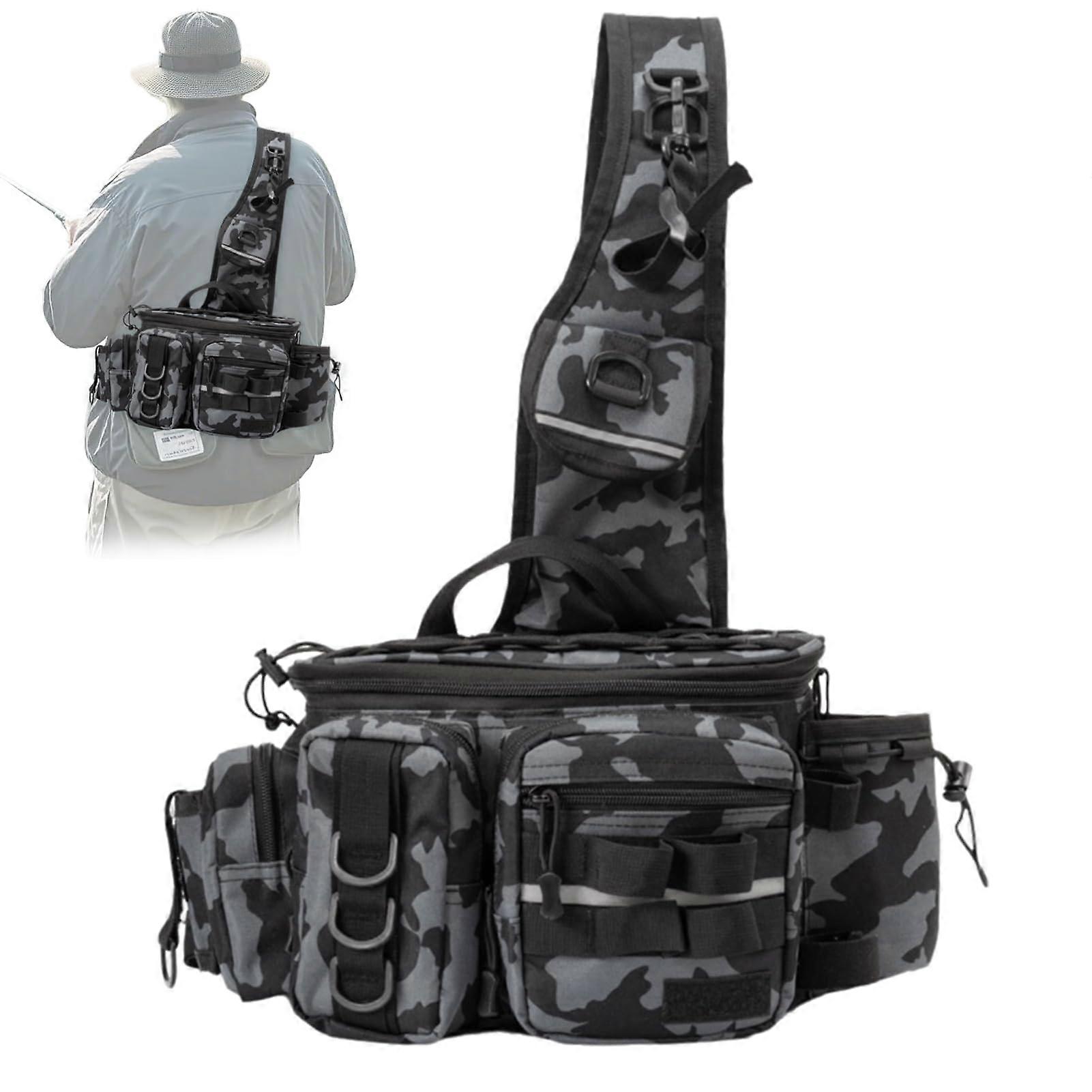 Functional Fishing Backpack Tackle Bag with Reflective Strips, Waterproof Material, Multiple Pockets, Adjustable Straps