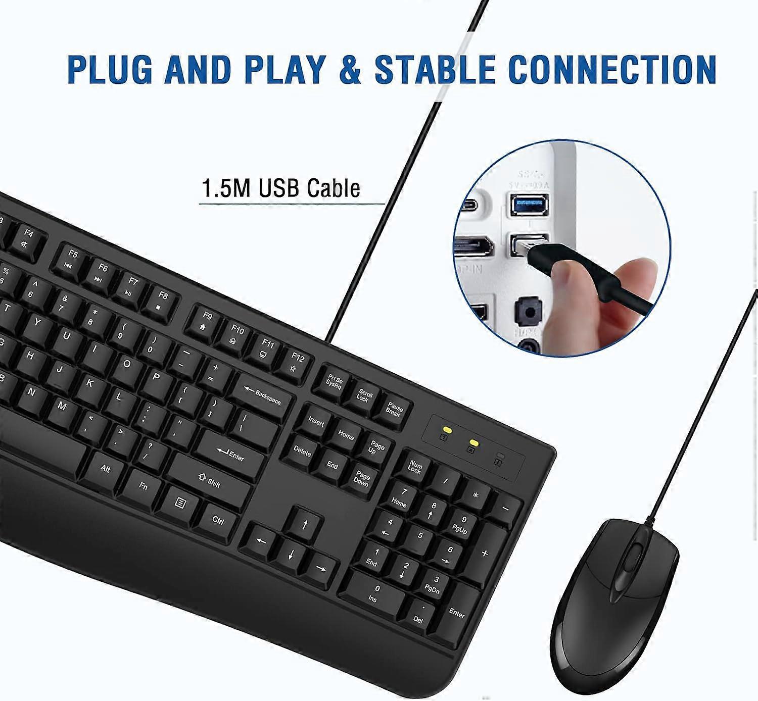 Full-Sized Ergonomic Keyboard and Mouse Combo for Desktop, Wireless, Black, Compatible with Windows and Mac - 2 Pack
