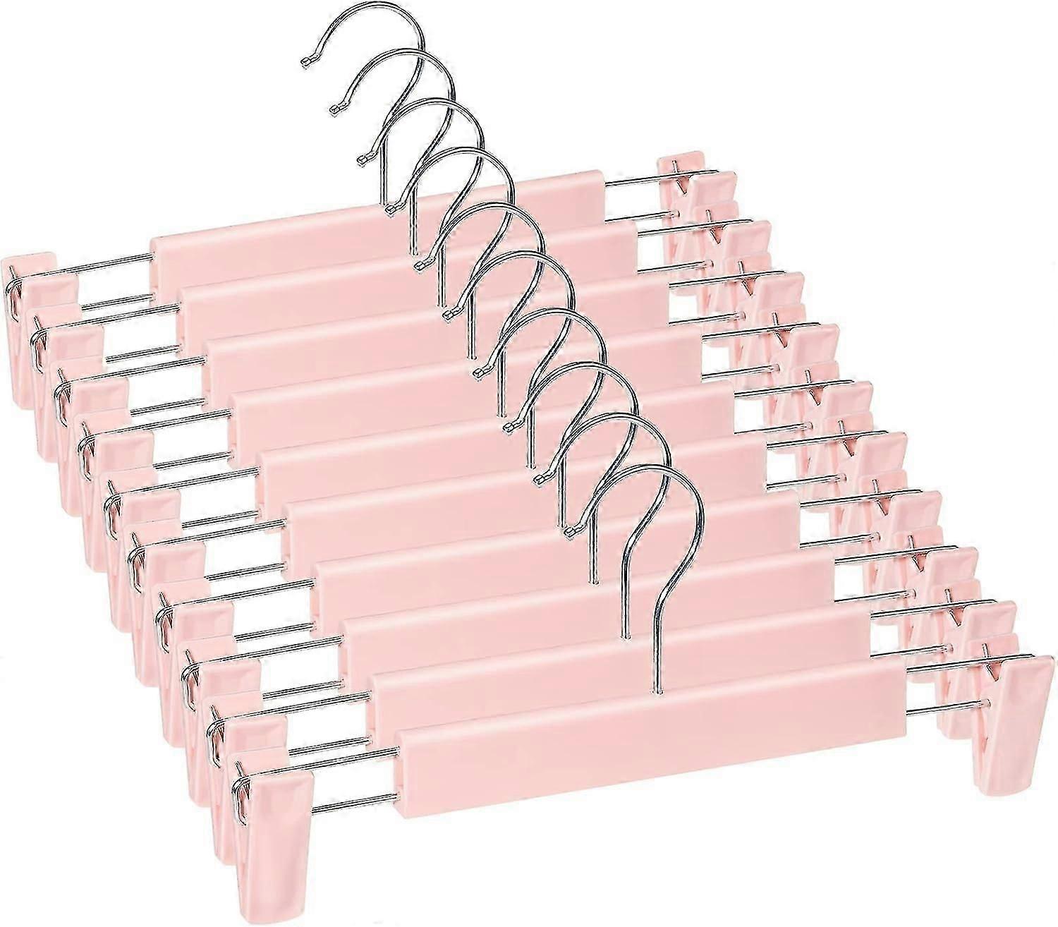 Pack of 10 Clothes Hangers with Strong Non-Slip Adjustable Clips Hooks, Space-Saving Trouser Hangers Pink
