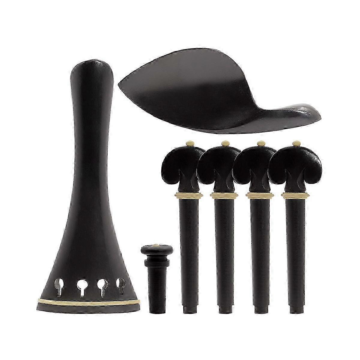4/4 Violin Parts Set with Pegs, Chin Rest, End Pin, Tuner & Tailpiece for Instrument Maintenance