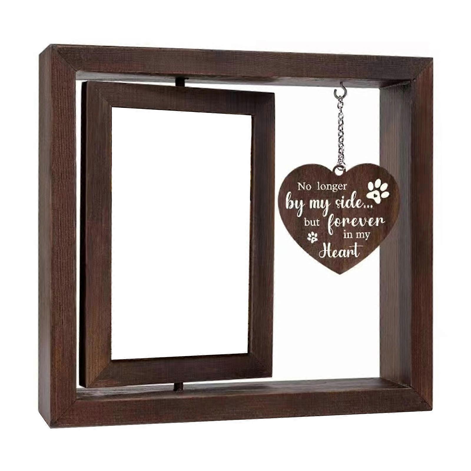 Sentimental Pet Remembrances Photo Frame Rotatable 4x6'' Photo Holders with Carved Heart Pendants for Dog and Cats Loss
