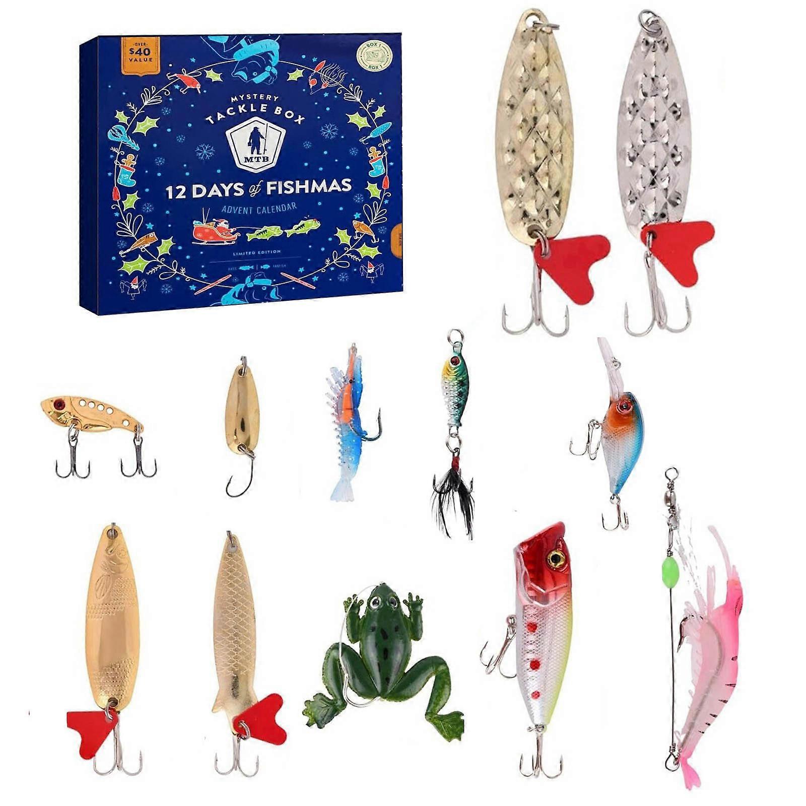 Advent Calendar New Year Versatile Fishing Lures Collection Set 12 Days Gift Count Down Calendar with Fishing Tackle