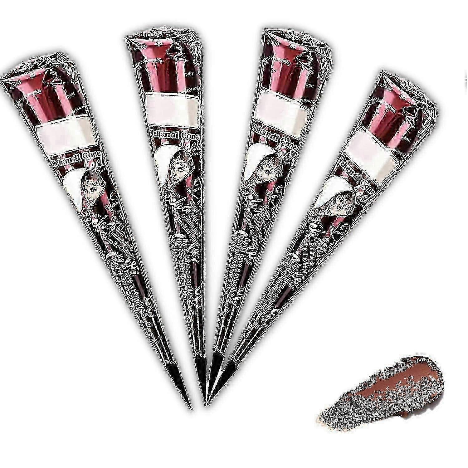 2025 4 عبوات من نمش الحناء البني الطبيعي ، لون وشم الحناء بني ، مخاريط كريم الحناء الطبيعية ، ملصقات الوشم للوشم المؤقت