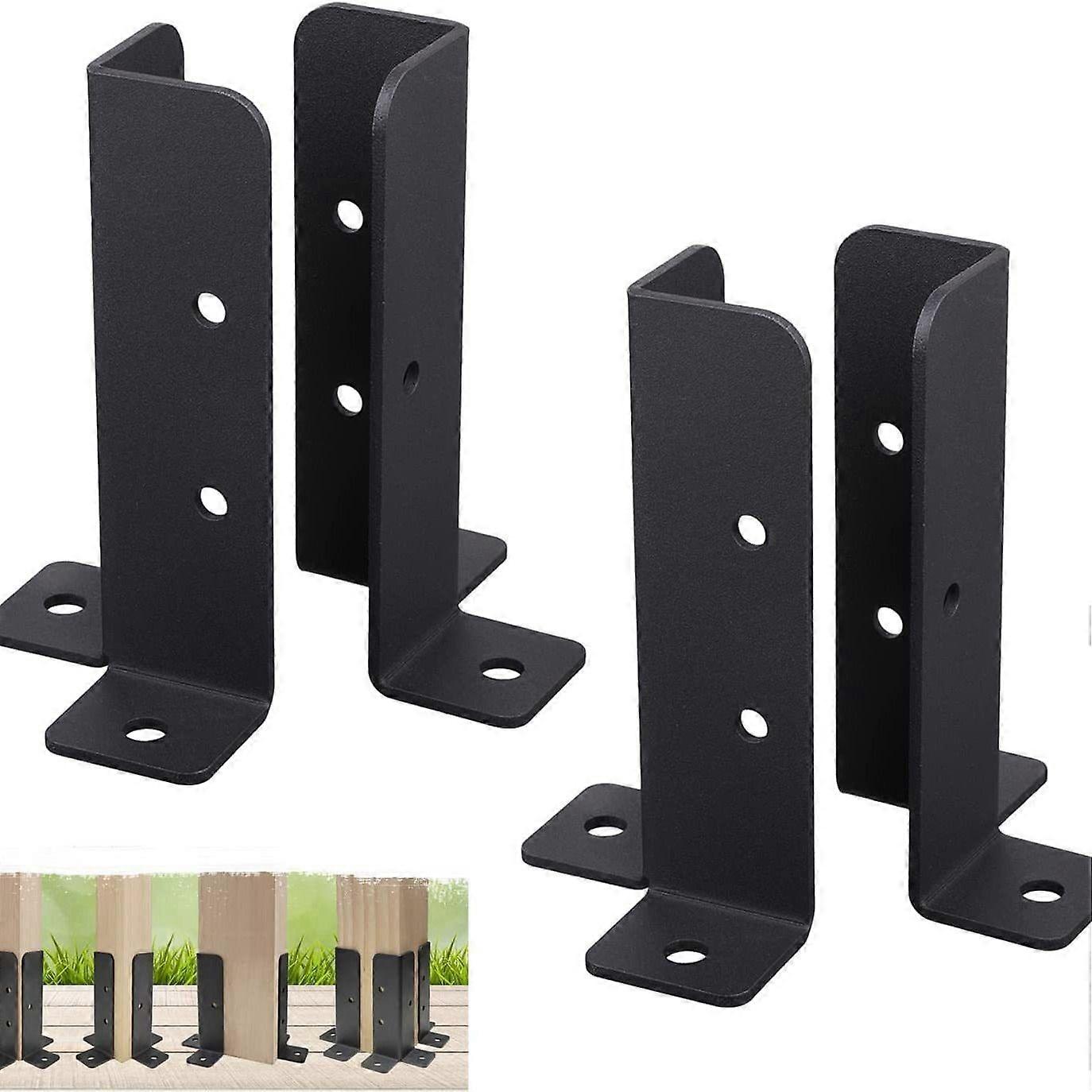 Post Base, 4 Adjustable Fence Brackets with Screws, Solid Steel Thick Support Bracket, Metal Fence Repair Kit for Deck, Porch, Railing, Mailbox
