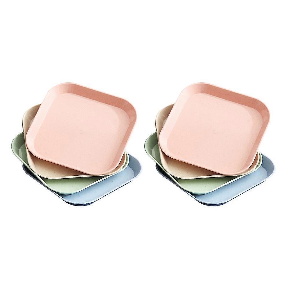 4 Colors Square Lightweight Wheat Straw Plates, 5.9 In Unbreakable Wheat Straw Plates, Reusable Salad Plate For Fruits, Snack, Pasta, Cake, Dessert,
