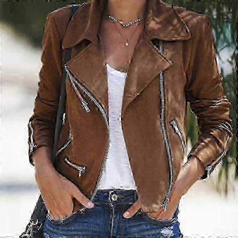 Ladies Full Zip Biker Coat Open Front Holiday Jacket Moto Outwear