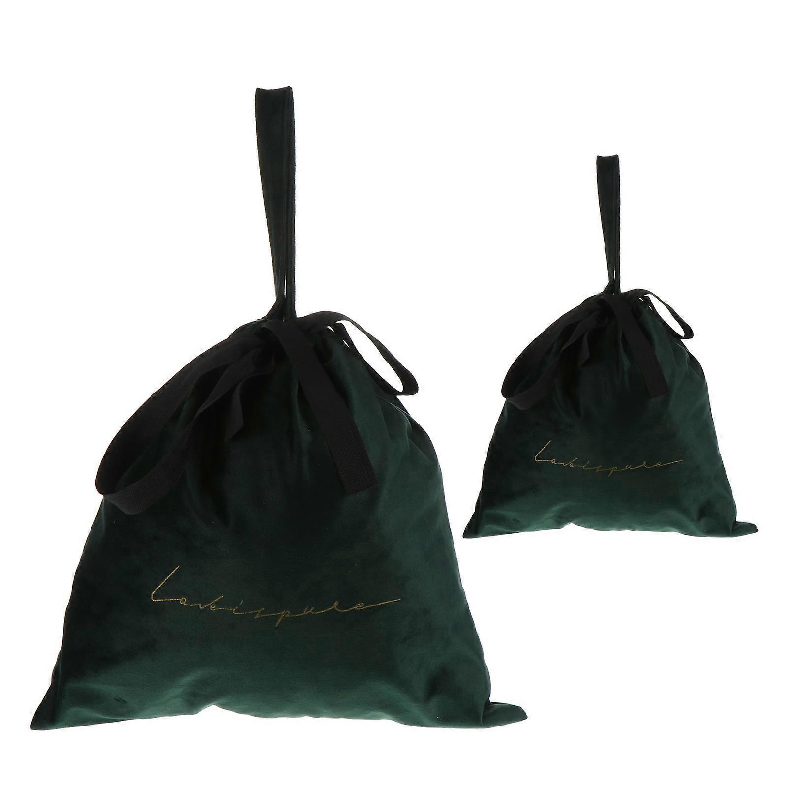 Green Cosmetic Bag with Drawstring for Storage Made of Polyester Fits Suitcase 2Pcs