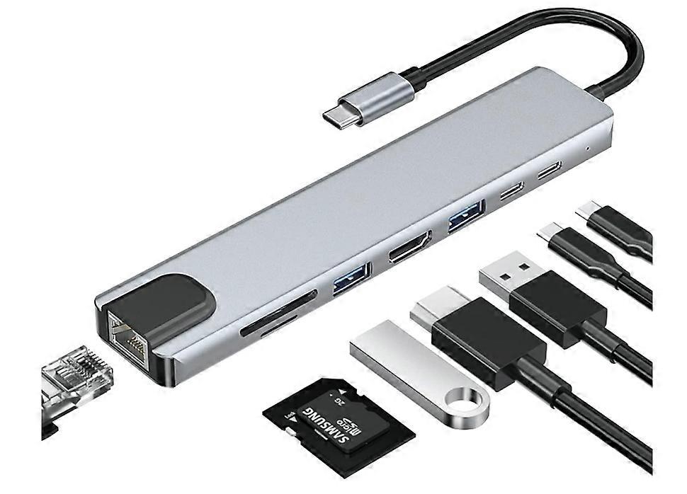 8 in 1 USB C docking station, USB C hub, SD/TF card reader, RJ45, USB2.0/3.0, adapter for MacBook, Mac Pro, Mac Mini, iMac(Gray)