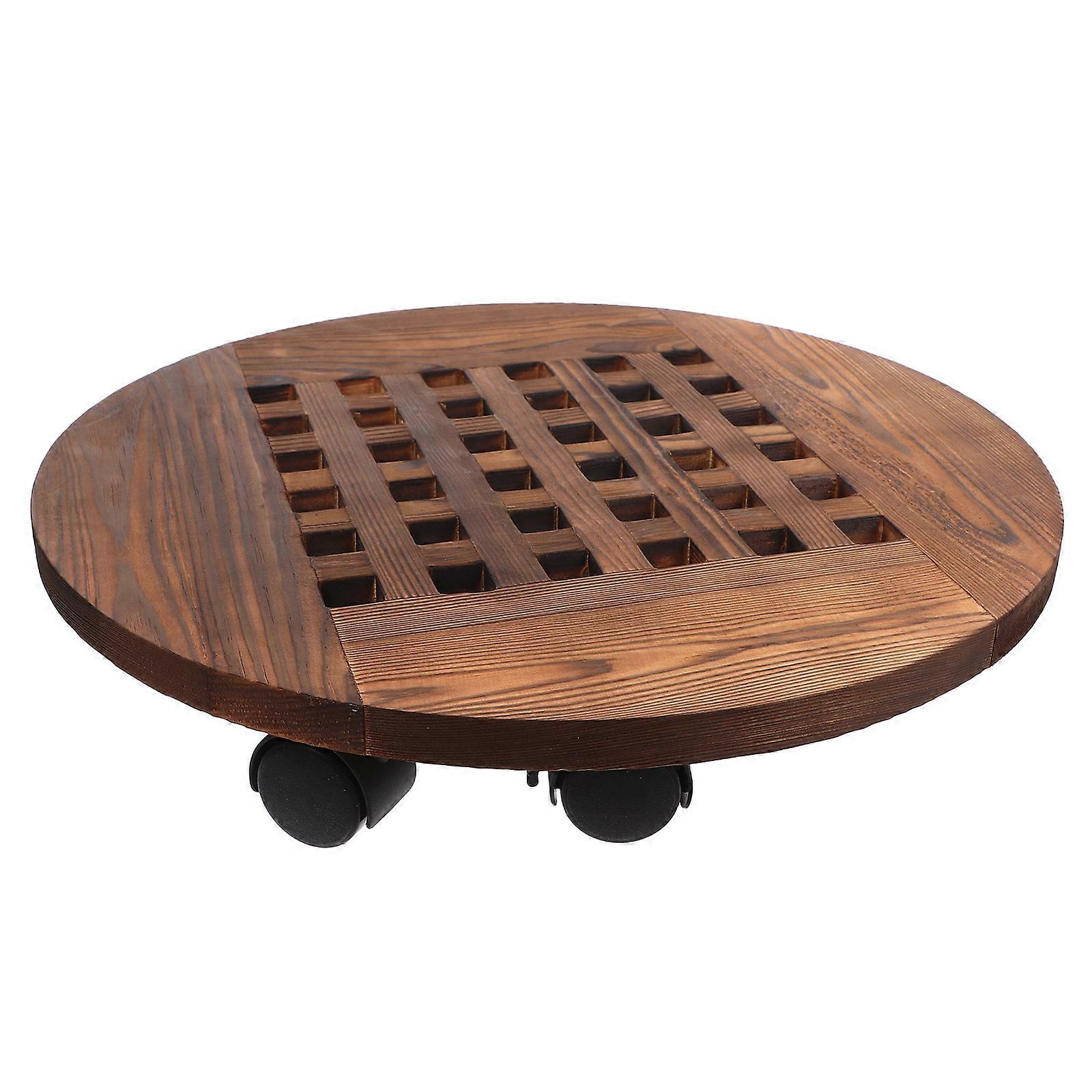 Wood Plant Stand With Wheels Easy Mobility For Flower Pots Gardeners Round Shape 1Pcs