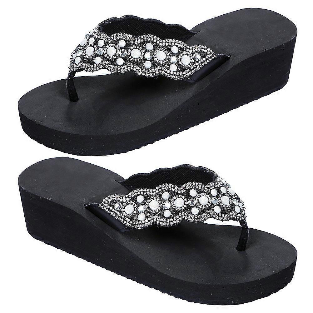 Ladies Slippers Black Size 38 Non-Slip Beach Shoes Summer Outing Simple but Practical Design 1 Pair