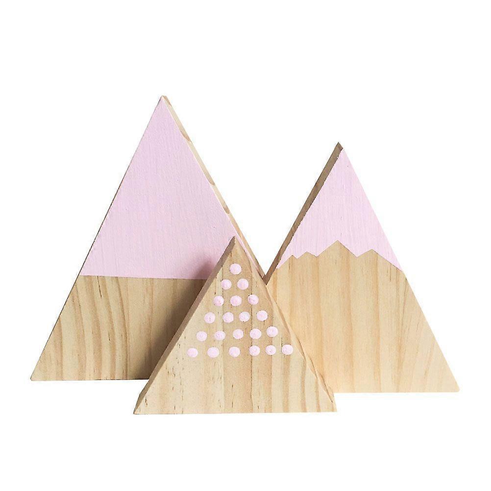 3PCS Triangular Decorations Simulation Snow Mountains Wooden Craft Desktop Ornaments Room Arrangements (Pink Dot)