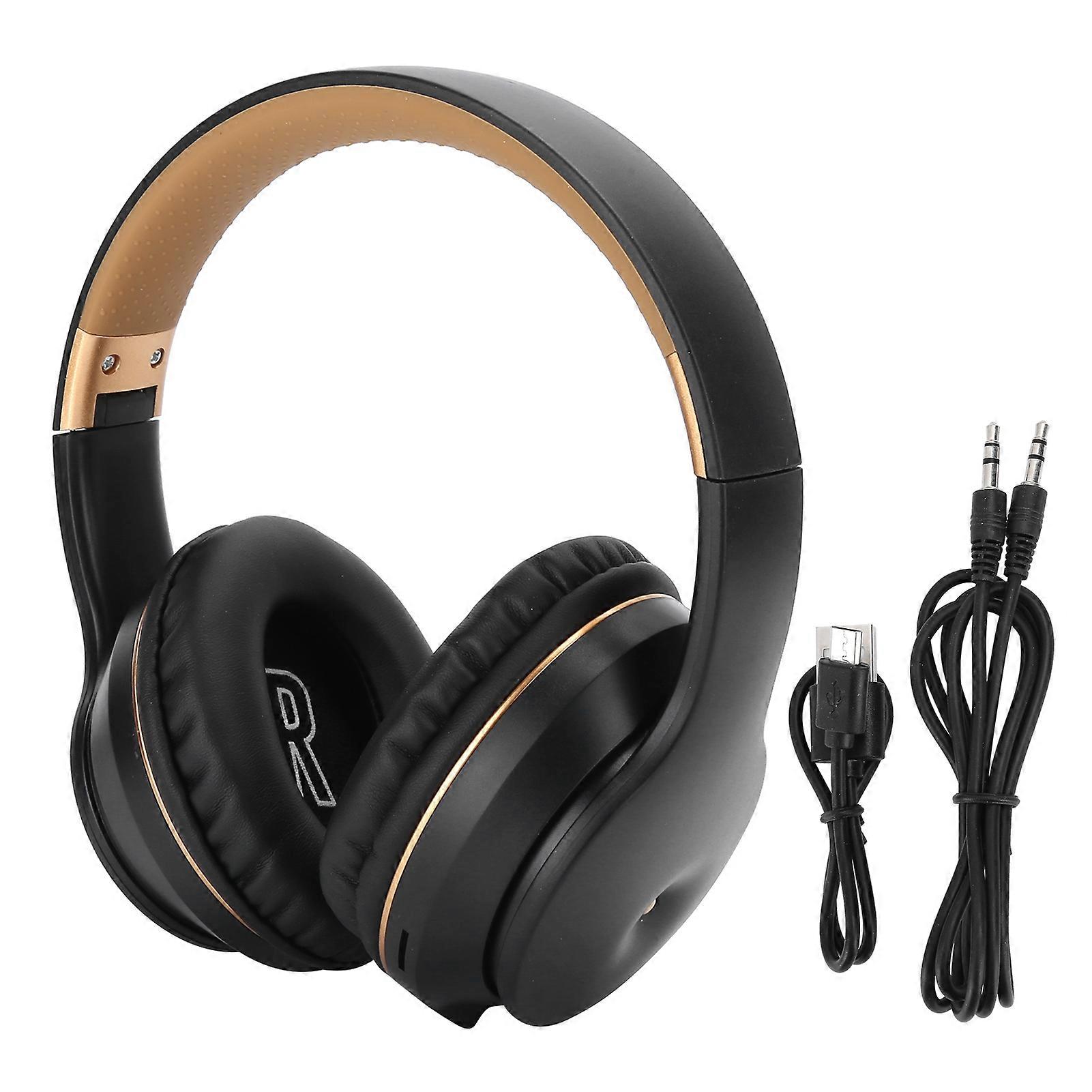 Wireless Bluetooth Stereo Headset MP3 for Music Games Computers Support Memory Cardblack golden