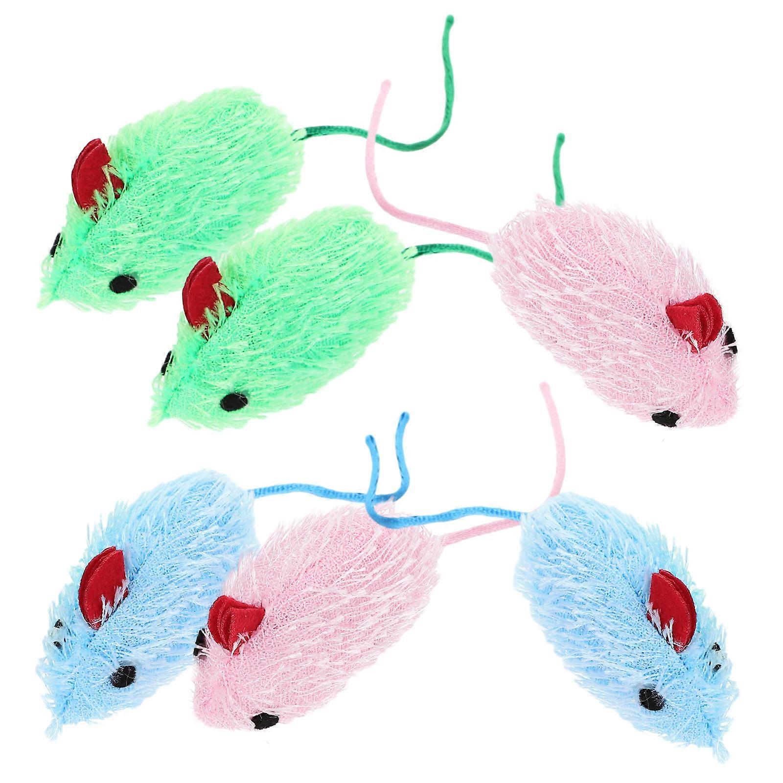Fun Cat Toys Plush Mouse Toy For Cats Interactive Entertainment Scratching Chewing Mouse Shape Assorted Color 6Pcs