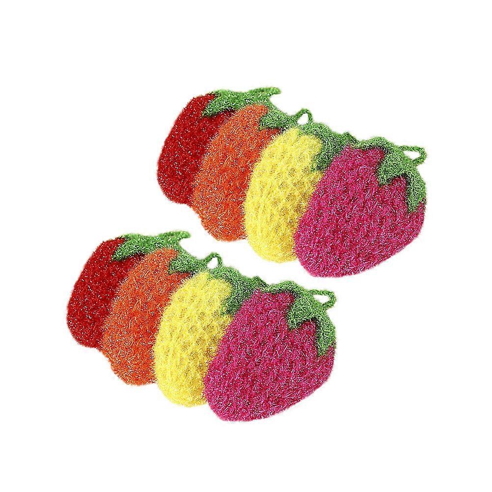 Strawberry Shaped Dishcloth Oil Removal Cleaning Cloth For Home Kitchen Red 4Set