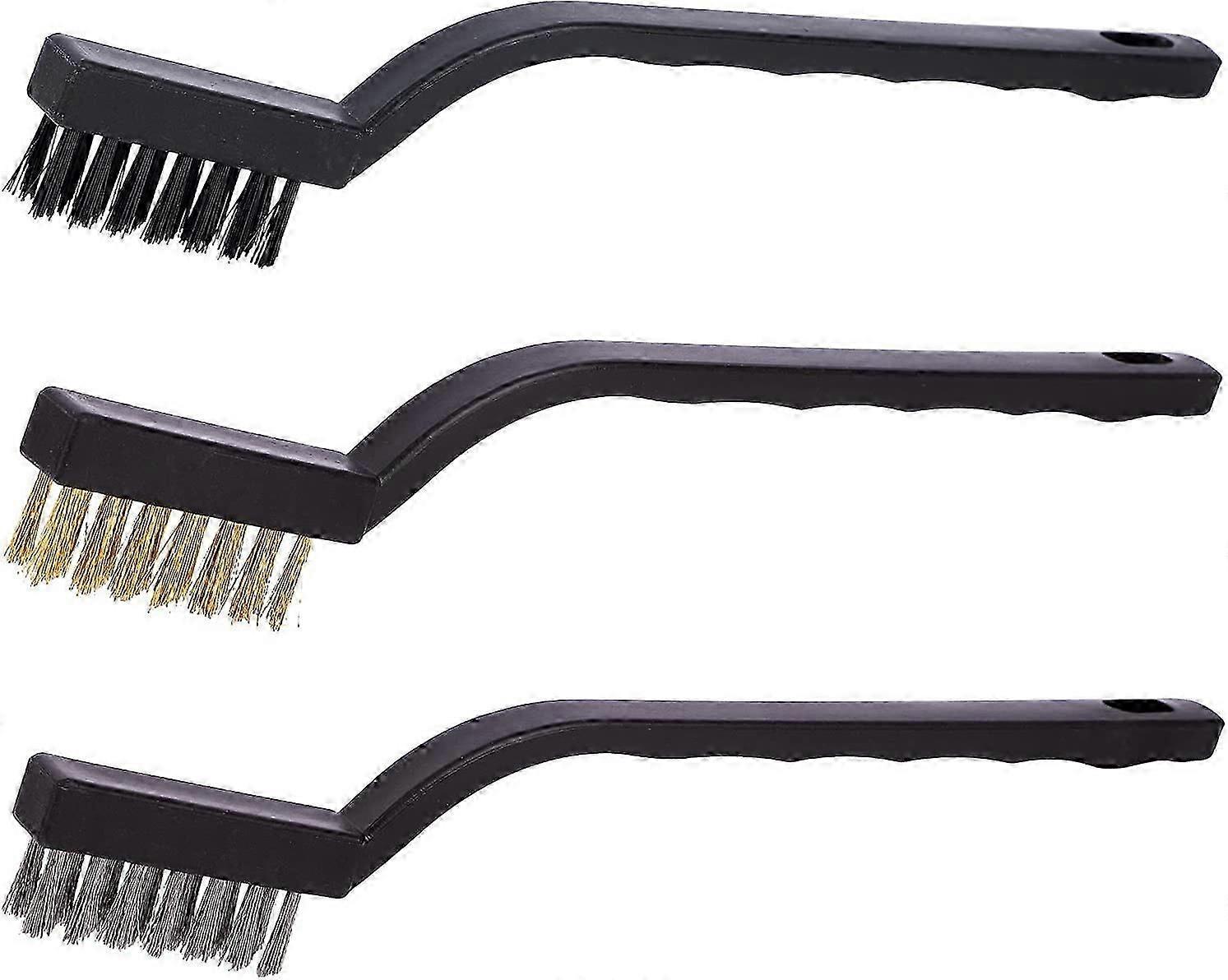 Wire Brush Set 3Pcs Nylon/Brass/Stainless Steel Bristles with Curved Handle Grip for Cleaning Welding Slag Rust and Dust Curved Handle Stainless Steel