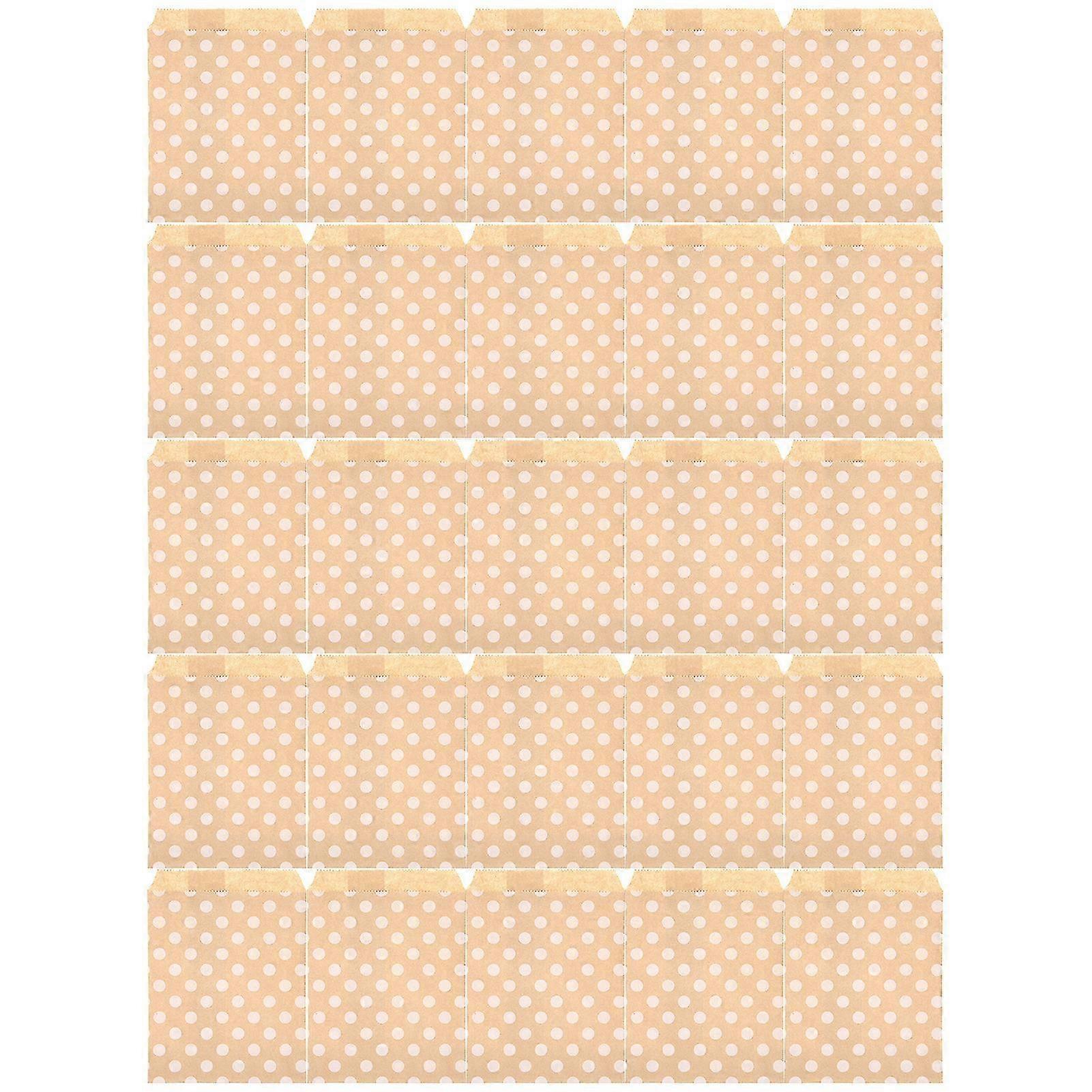 25Pcs Foldable Kraft Paper Pouch Packaging for Candy Nuts Cookies Snacks with Round Dots