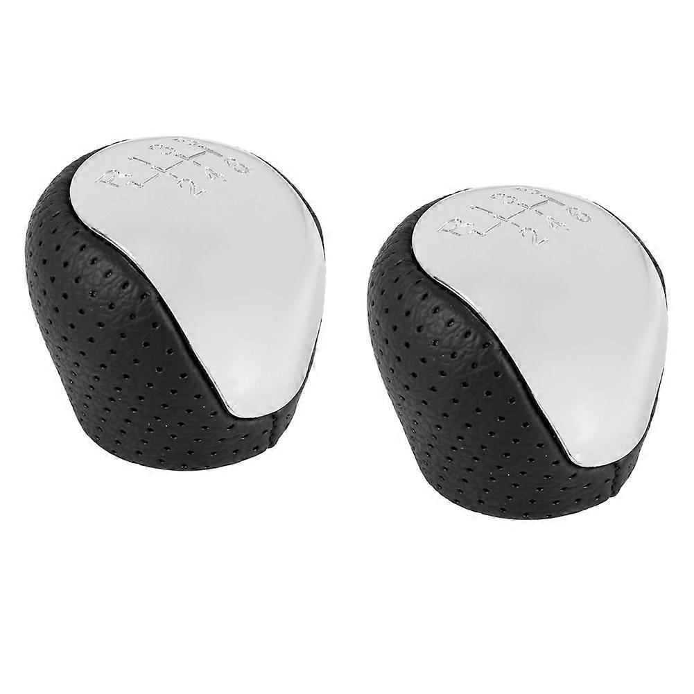 2PCS SPORT Perforated Leather Gear Knob Chrome 6-Speed for Hyundai Elantra I30 IX35 Tucson