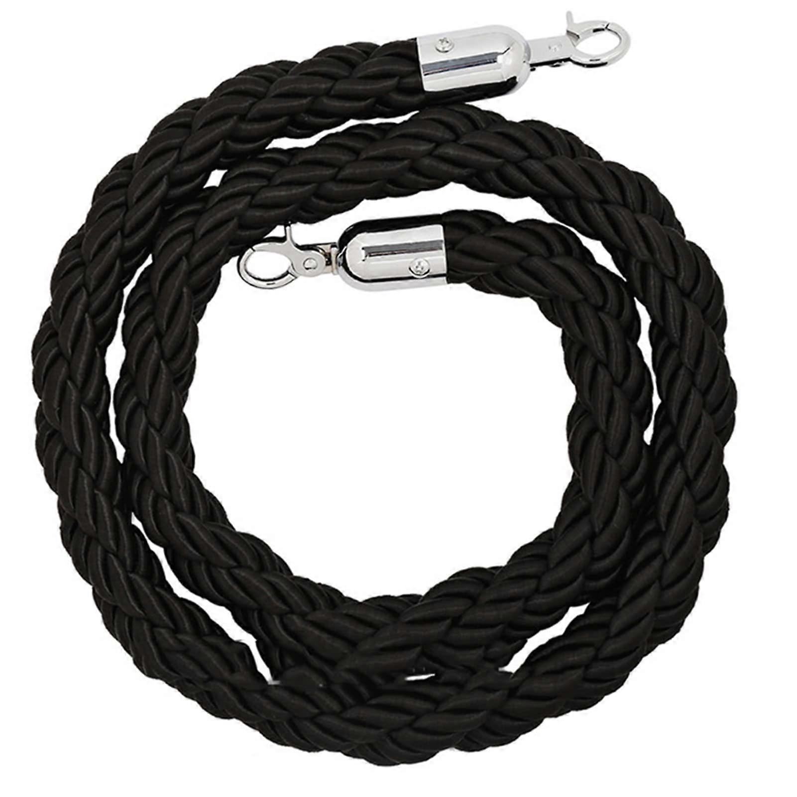 Rope barriers, barrier ropes with silver hooks, crowd control ropes for queue dividers (Black, 6ft/185cm)