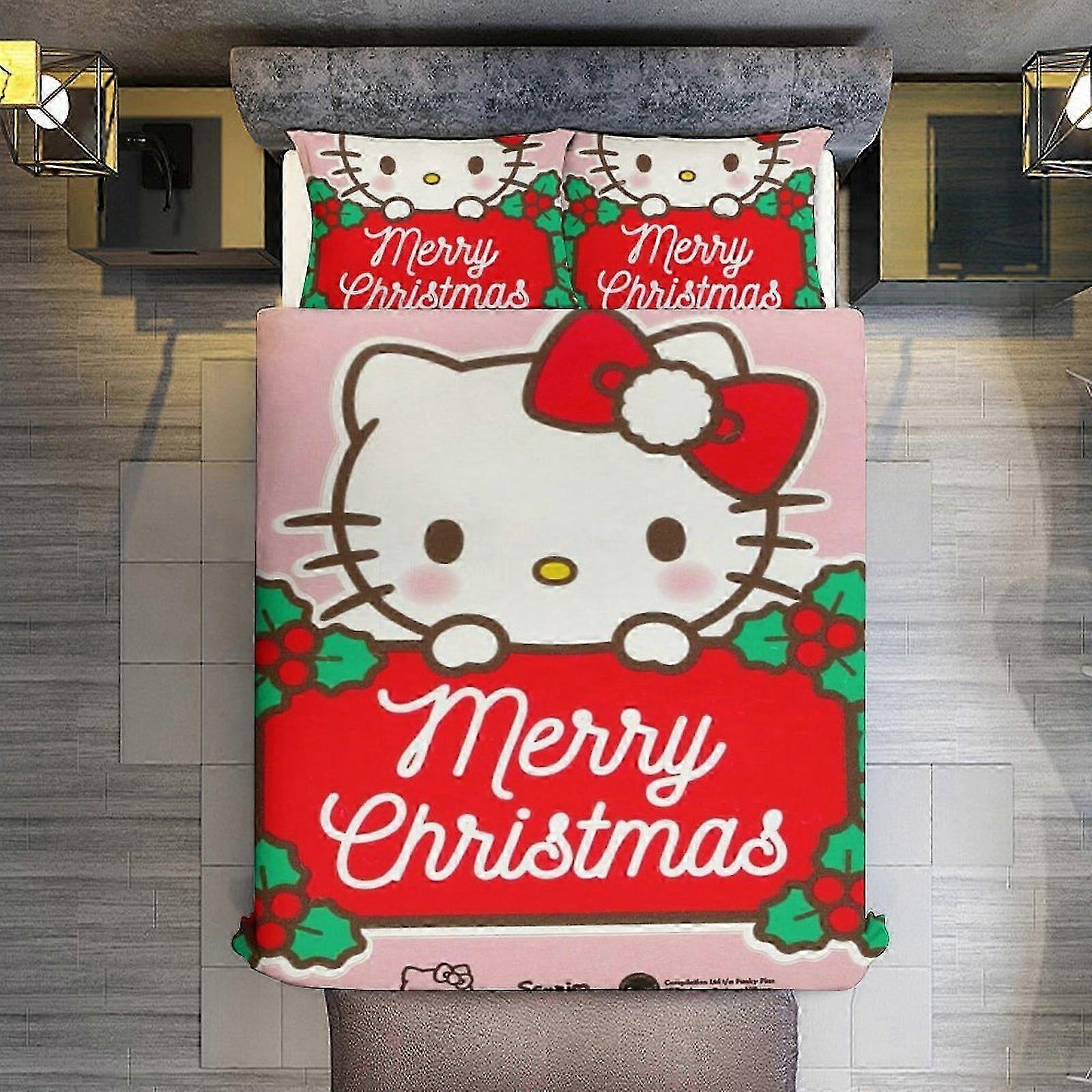 3 Pieces Duvet Cover Set in Full Size for a Cozy Christmas featuring Hello Kitty Design - Super Soft, Fade Resistant Microfiber with a Zippe