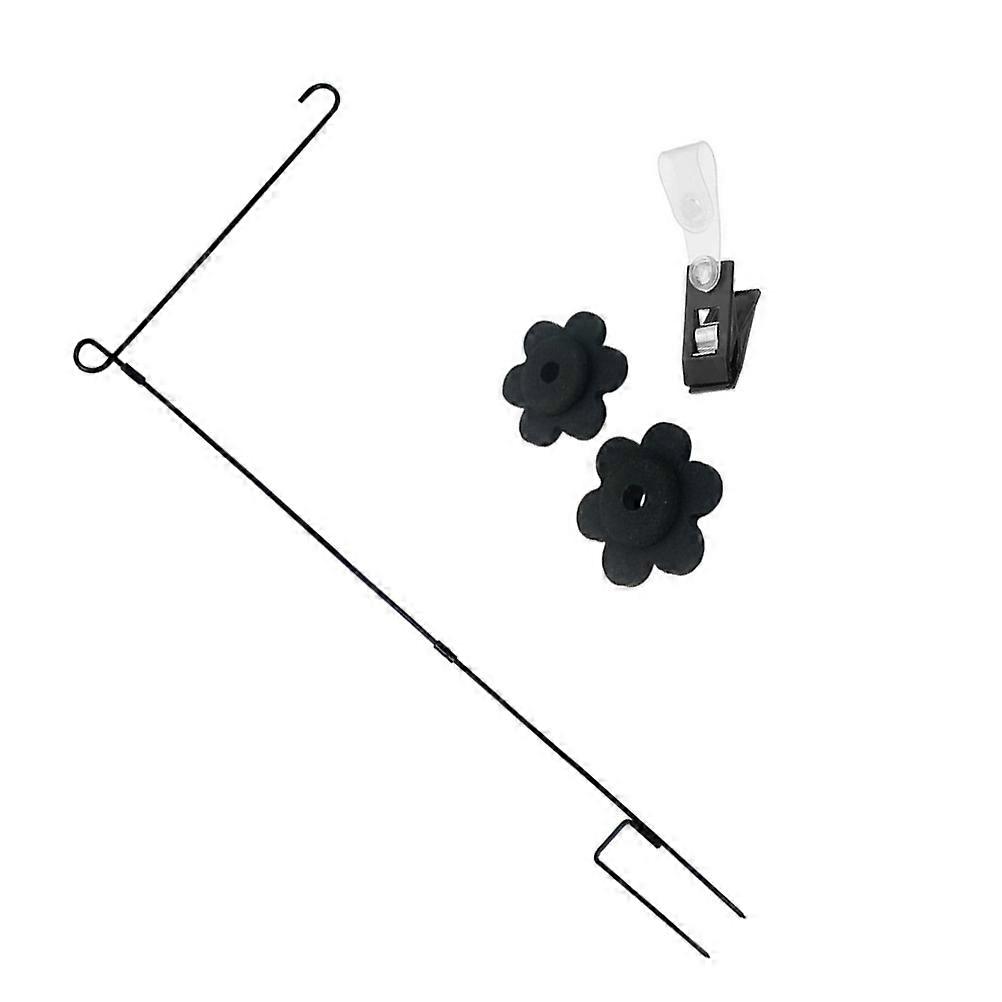 Durable Iron Garden Flag Stand with and Spring Buckle for Outdoor Use Black 1 Set