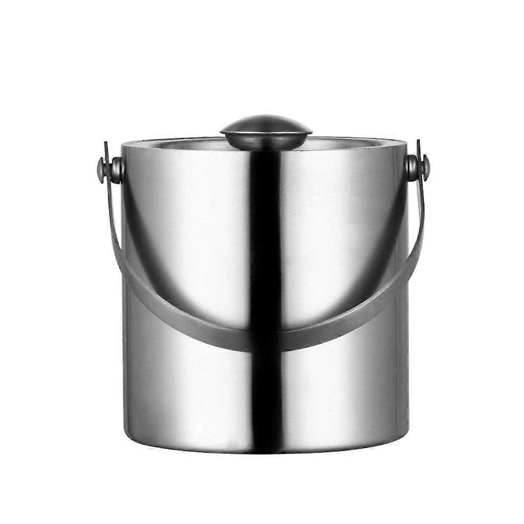 Ice Bucket Drink Cooler Stainless Steel Pail Double Heat Insulation with Lid for Party/Home/Bar/KTV Club Beverage Container Silver L