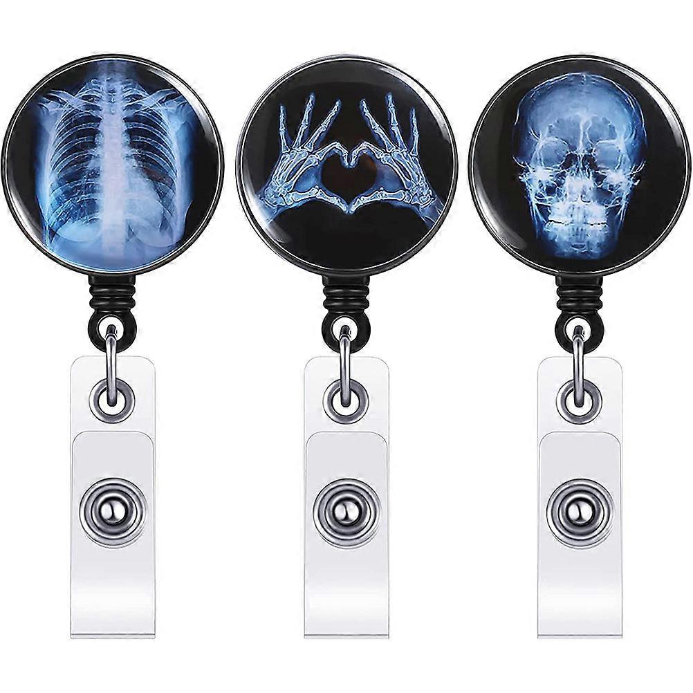 Radiology Skull Pattern Retractable Badge Reel ID Card Holder for Teacher 3Pcs