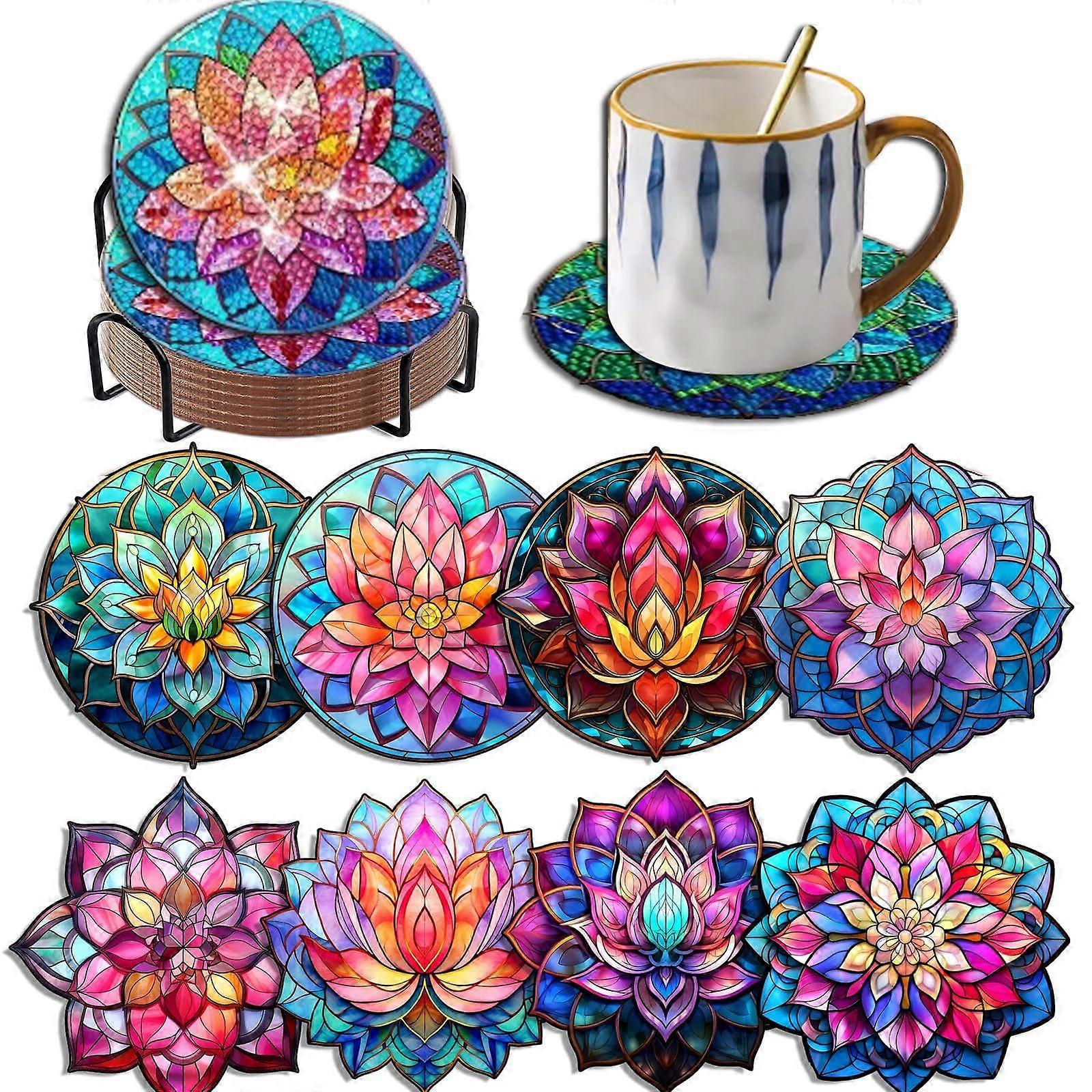 5D Diamant Kunst Untersetzer Set Blumendesign, Halter, Weihnachtsgeschenk (Lotus)