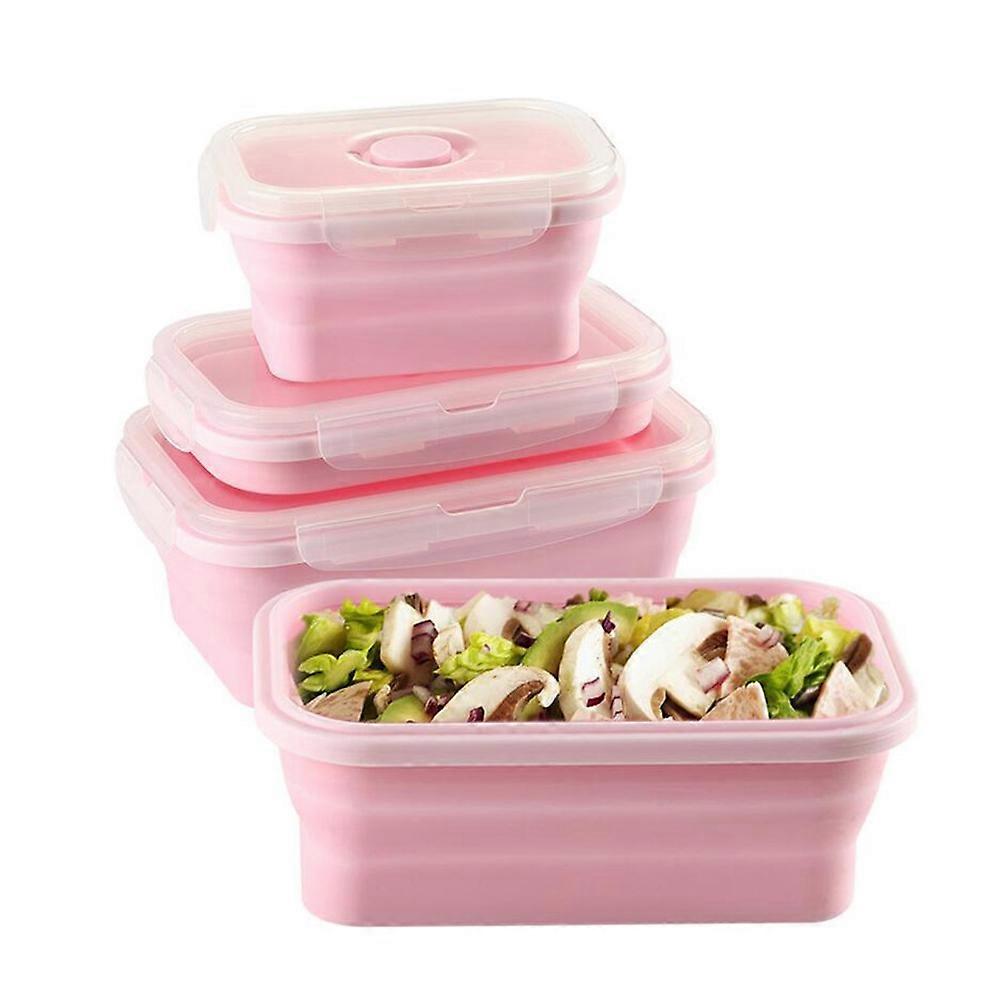 Kids Lunch Box Pink Food Grade Silicone Folding Storage Container 3Pcs