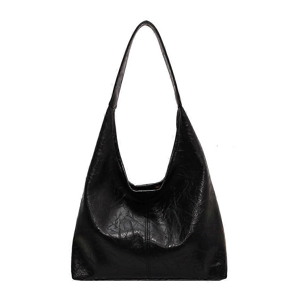 Women's Leather Shoulder Bag Set - Versatile Black Soft Clutch and Casual Hobo Handbag for Commuters, 2 Piece Set