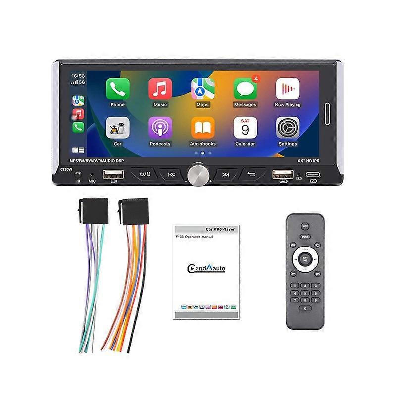 Wireless CarPlay Single DIN Car Radio Car Stereo 6.86" HD IPS Touchscreen Bluetooth 5.2 Android Auto