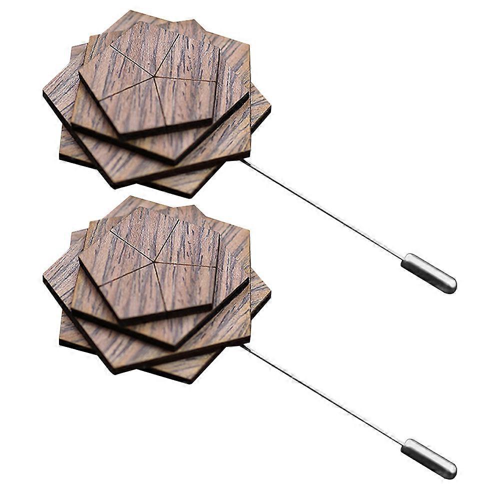 Wooden Lapel Pin for Men Suit with Delicate Flower Design and Stable Zinc Alloy Coffee Color